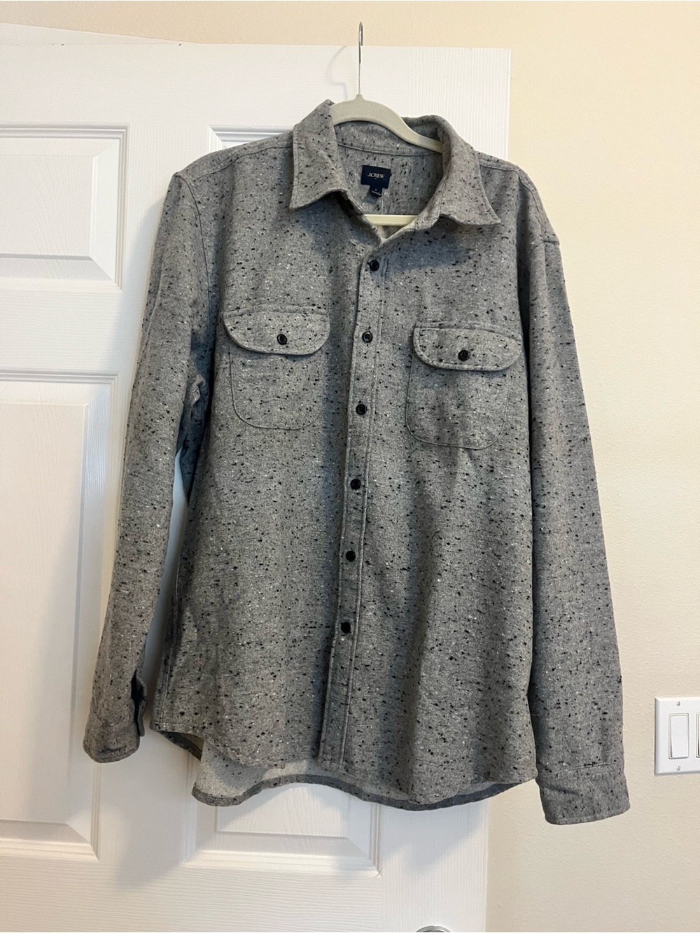 J. Crew Gray Speckled Button-Front Shirt Jacket